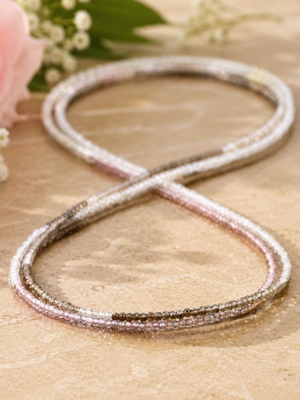 Tiny Natural Smokey Quartz Sapphire Wrap Bracelet Convertible Necklace 14K Gold